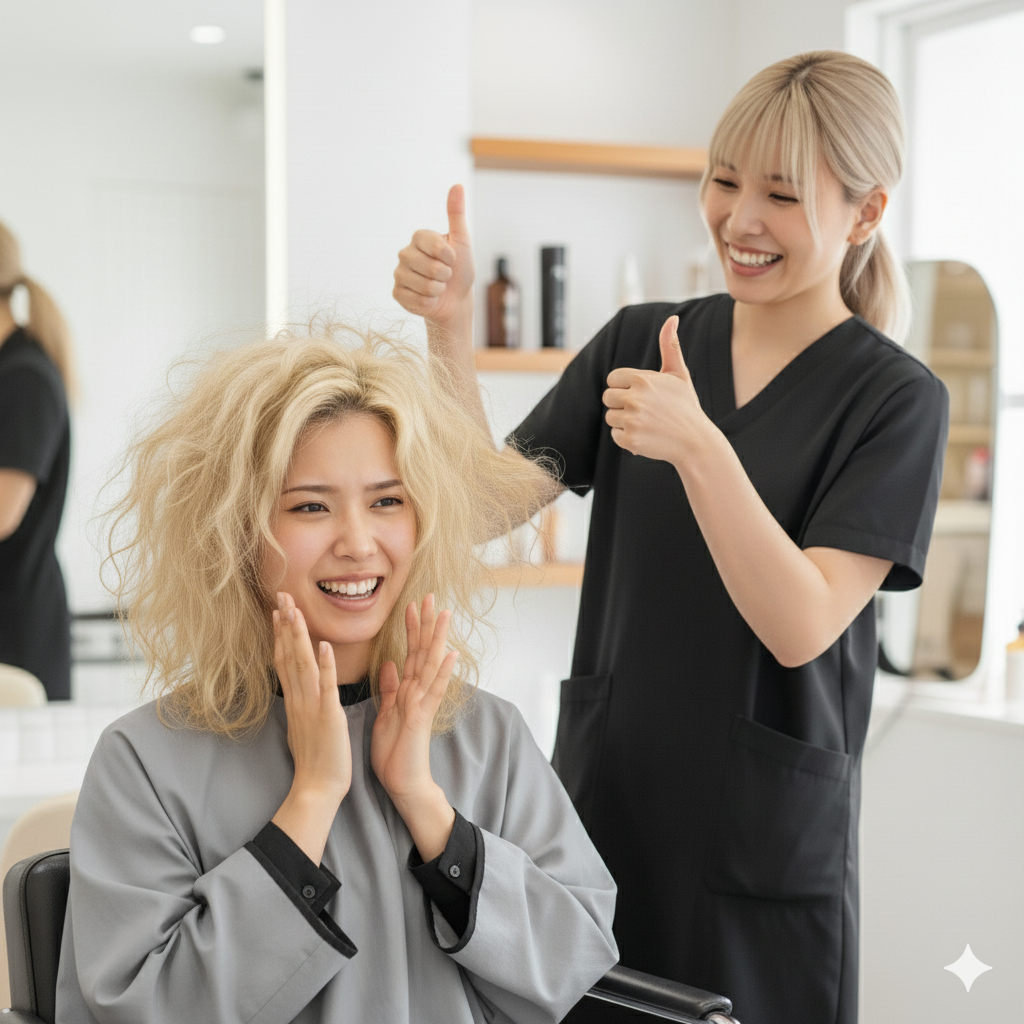 酸性ストレートと縮毛矯正の違いに驚く女性